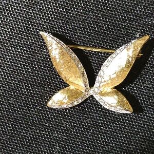 Panetta butterfly pin with gold-tone and clear rhinestones set in rhodium plate